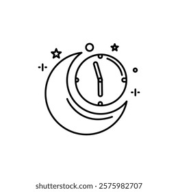 Black and white moon and clock icon illustration design, Islamic Ramadan icon