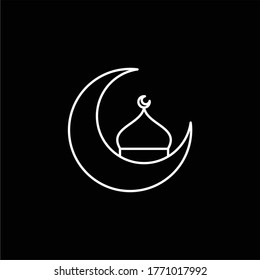 schwarz-weißer Mond, islamisches Symbol, Mondvektor, Moschee auf dem Mond 