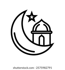 Black and white moon and lantern icon illustration design, Islamic Ramadan icon