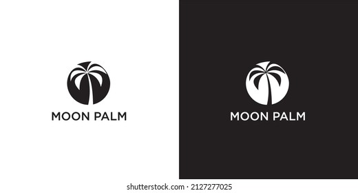 
black and white moon palm vector logo