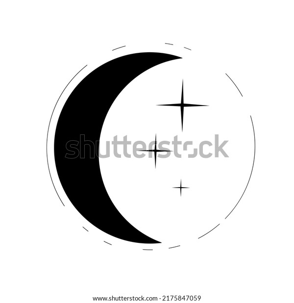 black and white moon with
stars on white background, sketch of moon with stars for minimalist
tattoo.