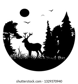 Black & white moose or deer at night in the forest icon 