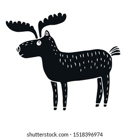 Black and white moose. Vector illustration.
