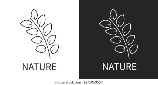 black and white moringa leaves vector, logo, icon. nature, plant, leaf, leaves, moringa, moringa leaves, green, vegetable, branch, vegetarian, sticker, clipart, flat, icon, logo, vector illustration