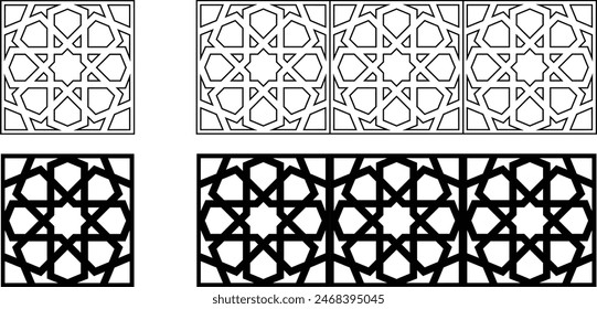 black and white Moroccan geometric mosaic for laser cut