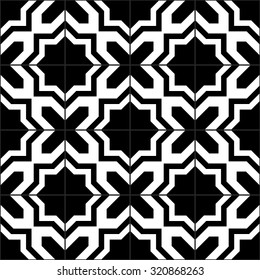 Black and white moroccan tiles seamless pattern, vector.