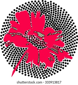 black and white mosaic background with red daisy illustration together. floral and flower vector print pattern. for fashion and graphic design. t shirt print, poster, special day gift print offer.