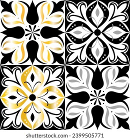Patrón de marineros de mosaico blanco negro. Ornamento de época marroquí como fondo, para tela, papel pintado, textiles, sitios web, decoración doméstica (almohadas, toallas, servilletas), vajilla  