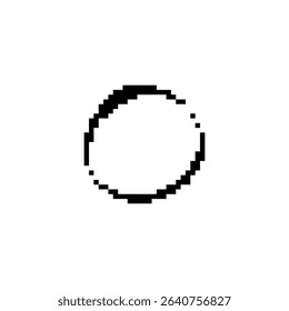 Black and white mosaic-style pixel art circle icon in retro sprite design. pixelated and simple.