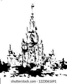 black and white Moscow tower sketch 