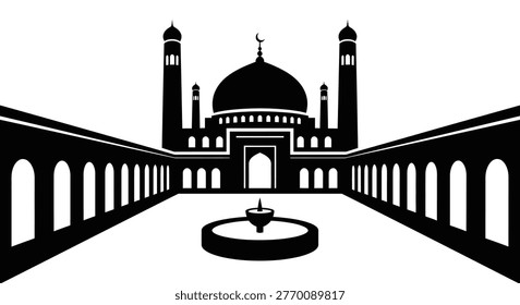 Black and white mosque building illustration