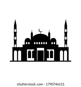 Icono de mezquita blanca y negra. Diseño de ilustración vectorial de silueta de mezquita