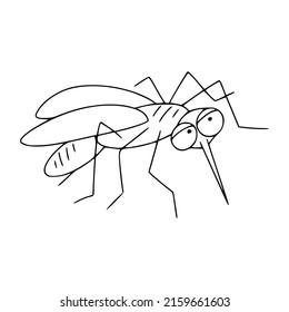Black and white mosquito in a linear style. Vector illustration isolated on white background