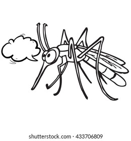black and white mosquito with speech bubble cartoon