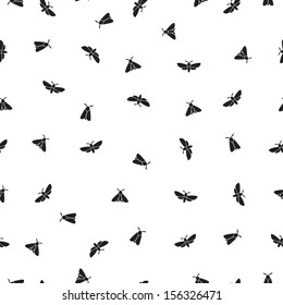 Black and white moth or butterfly isolated seamless pattern. Simple vector background with insects.