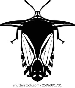 Black and White Moth Fly Insect Silhouette Clipart Vector