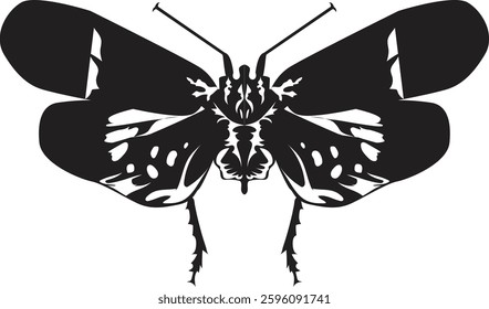 Black and White Moth Fly Insect Silhouette Clipart Vector