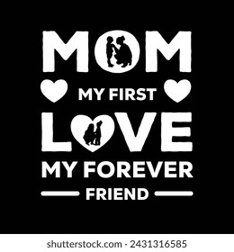 Black And White Mother's Day T-shirt  Design With Mom And Kids Illustration 