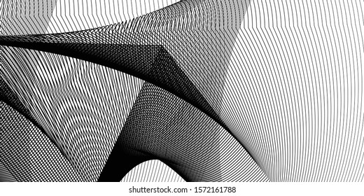 Black and white motion lines vector geometric pattern, halftone empty blank nobody template, futuristic modern backdrop