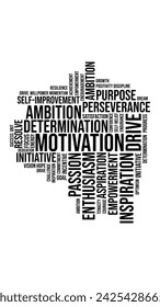 Black and White Motivation Worldcloud, Perfect for Background, Poster and Cover