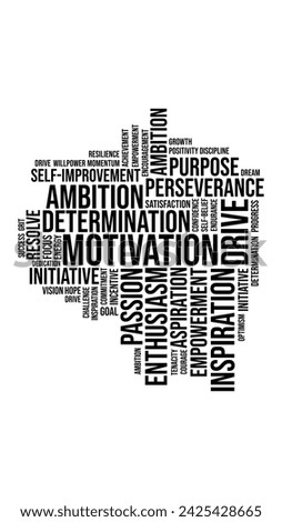 Black and White Motivation Worldcloud, Perfect for Background, Poster and Cover