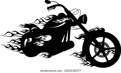 Black and white motorcycle in flame
