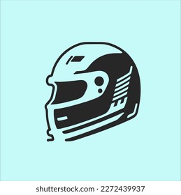 Black and white motorcycle helmet stylized vector, graphic illustration in flat design, helmet logo light blue background