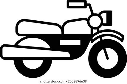 A black and white motorcycle with a white seat. The motorcycle is a symbol of freedom and adventure