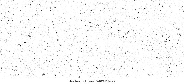 Black and white mottled seamless pattern. Small dirty grunge sprinkles, particles, dots and spots texture. Noise grain repeating background. Overlay random grit wallpaper. Vector dust backdrop