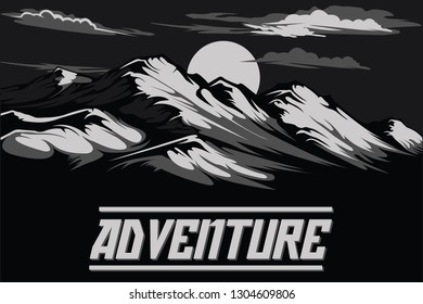 Black and White Mountain Adventure Background template vector