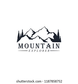 Black and White Mountain Explorer Adventure Logo, Sign, Badge Template Vector Design