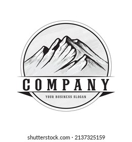 BLACK AND WHITE MOUNTAIN HAND DRAWN LOGO