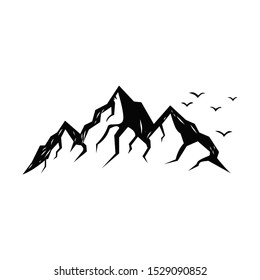 black and white mountain illustration, suitable for screen printing and logo design