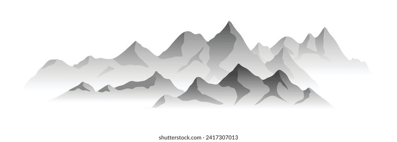 Black and white mountain landscape, minimalism, panoramic view