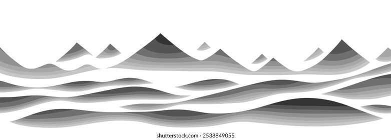 Black and white mountain landscape, minimalism, panoramic view
