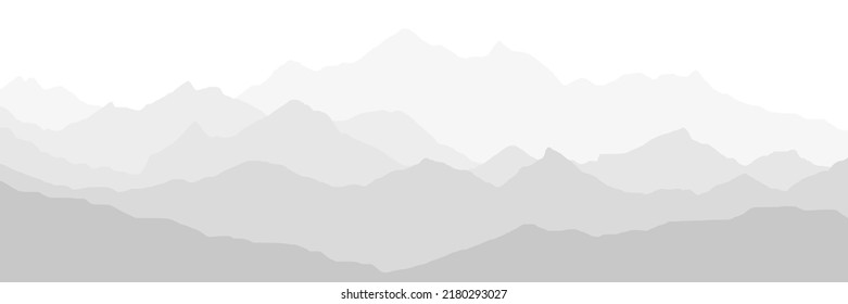 Black and white mountain landscape, ridges in the fog, panoramic view