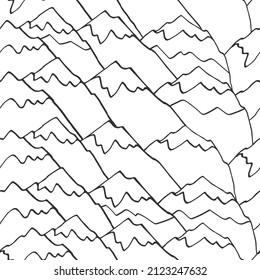 Black and white mountain line arts wallpaper, luxury landscape background design for cover, invitation background, packaging design, fabric, and print. Vector illustration isolated on white.