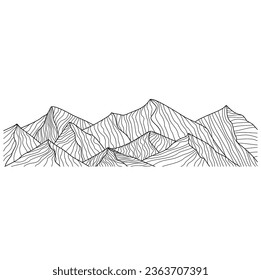 Black and white mountain line arts wallpaper,suitable for landscape background design for cover, 
invitation background, packaging design, fabric, and print. Vector design illustration. Eps 10
