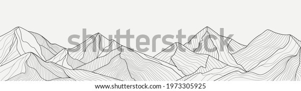 Black and white mountain\
line arts wallpaper, luxury landscape background design for cover,\
invitation background, packaging design, fabric, and print. Vector\
illustration.
