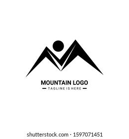 Black White Mountain Logo, Simple Mountain Logo, Solid Mountain Logo