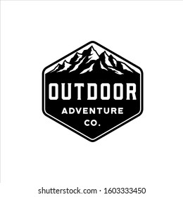 Black and white mountain range emblem outdoor adventure