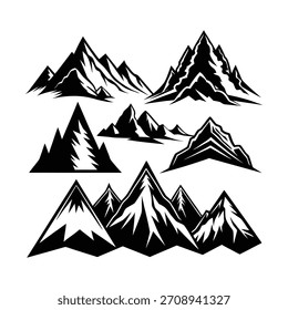 Black and White Mountain Range Silhouettes  Vector Illustration Set