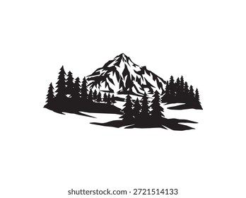 Cordillera en blanco y negro con árboles, arte de la pared, paisajes simbólicos 