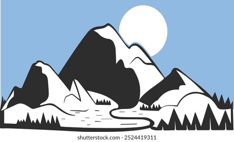 black and white mountain vector.