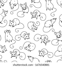 Black and white mouse seamless pattern