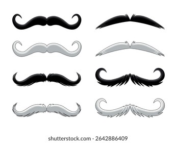 Black and white moustaches in vector.