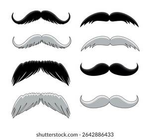 Black and white moustaches in vector.