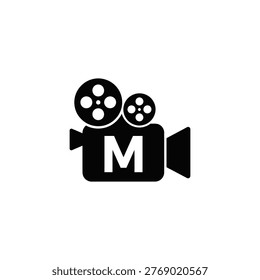 A black and white movie camera