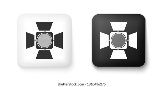 Black and white Movie spotlight icon isolated on white background. Light Effect. Scene, Studio, Show. Square button. Vector.
