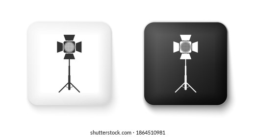 Black and white Movie spotlight icon isolated on white background. Light Effect. Scene, Studio, Show. Square button. Vector.